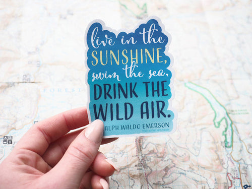 Drink the Wild Air Emerson Quote Sticker - Blue Die Cut
