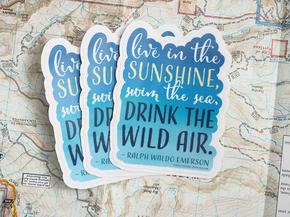 Drink the Wild Air Emerson Quote Sticker - Blue Die Cut