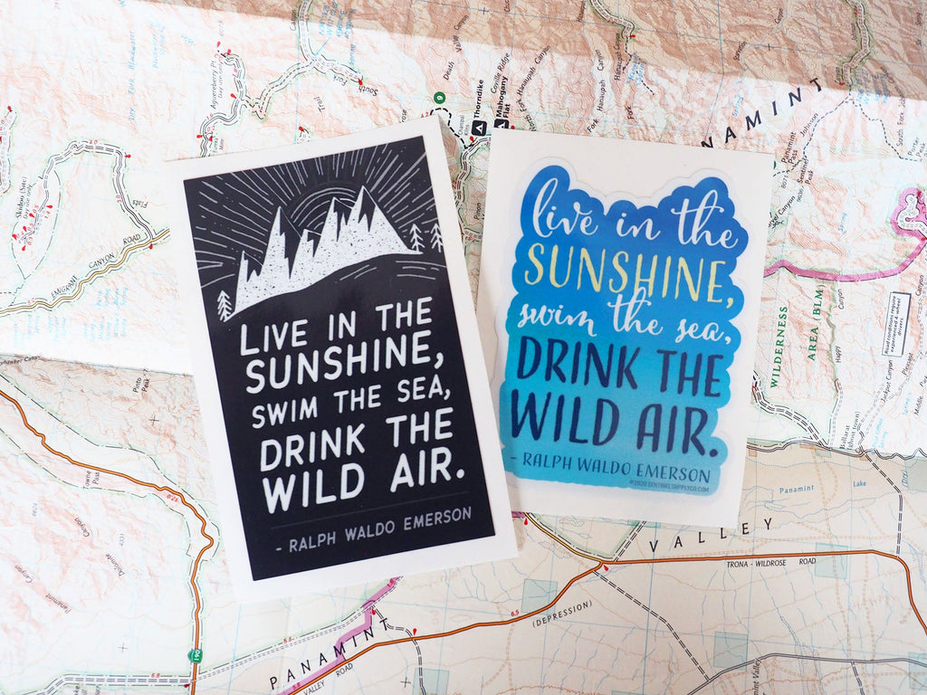 Drink the Wild Air Emerson Quote Sticker - Blue Die Cut