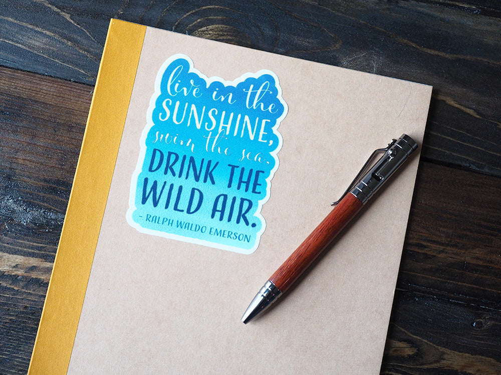 Drink the Wild Air Emerson Quote Sticker - Blue Die Cut