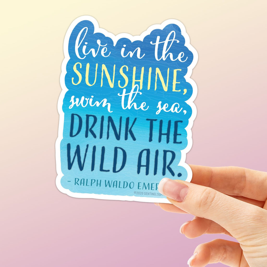Drink the Wild Air Emerson Quote Sticker - Blue Die Cut