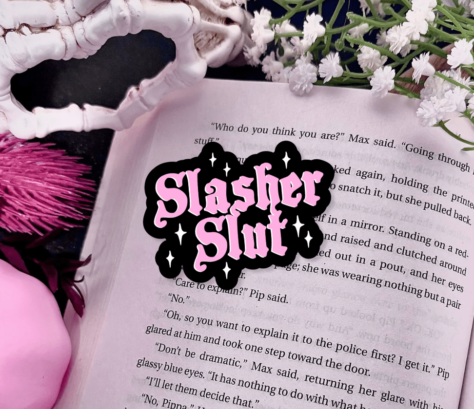 Slasher Slut Sparkle Vinyl Sticker – Durable Waterproof Bookish Decal